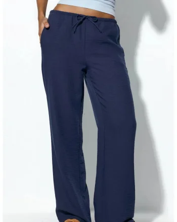 Pantaloni dama,  croiala dreapta, casual, albastru marin, 100% poliester,