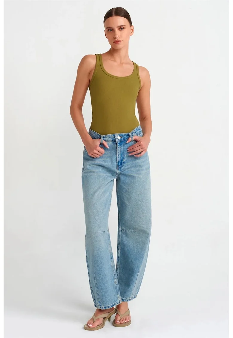 Blugi dama,  talie inalta, croiala balon, albastru deschis, denim
