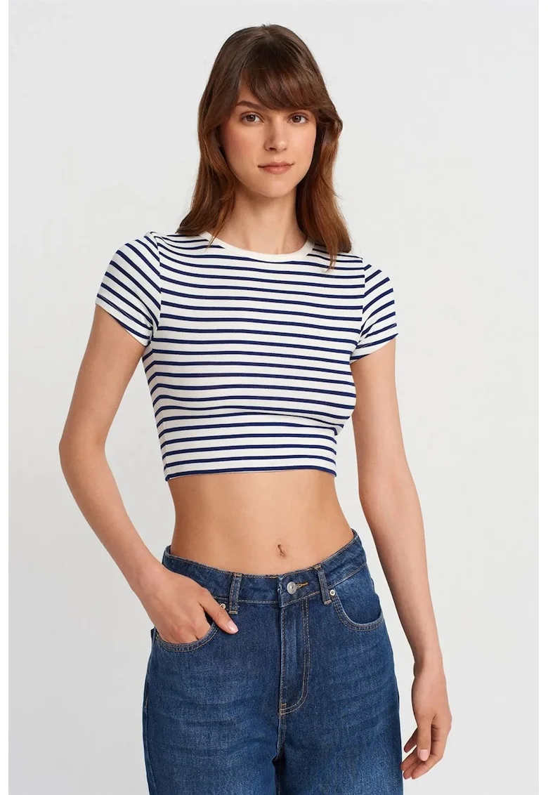 Bluza dama  casual, dungi, alb/negru, viscoza cu elastan