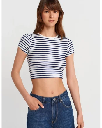 Bluza dama  casual, dungi, alb/negru, viscoza cu elastan