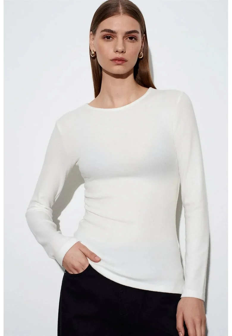 Bluza dama,  Slim Fit, casual, alb, jerseu