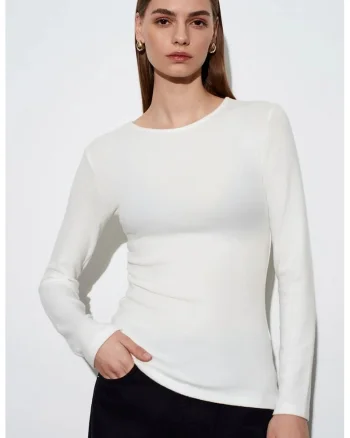 Bluza dama,  Slim Fit, casual, alb, jerseu