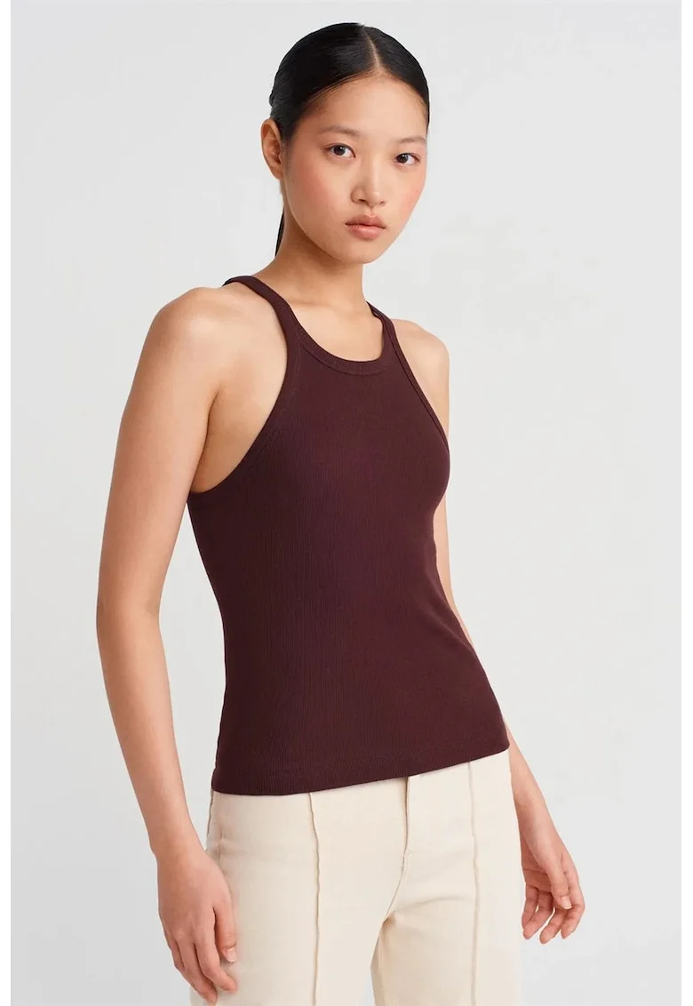 Bluze dama,  fara maneci, bumbac, rosu burgundy