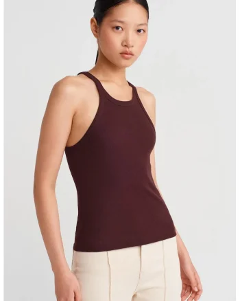Bluze dama,  fara maneci, bumbac, rosu burgundy
