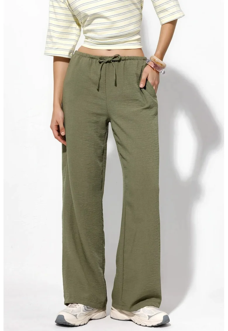 Pantaloni dama,  croiala dreapta, casual, verde salvie, 100% poliester