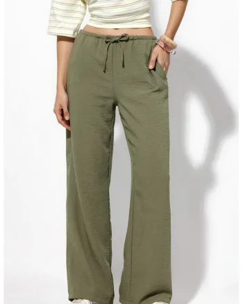 Pantaloni dama,  croiala dreapta, casual, verde salvie, 100% poliester