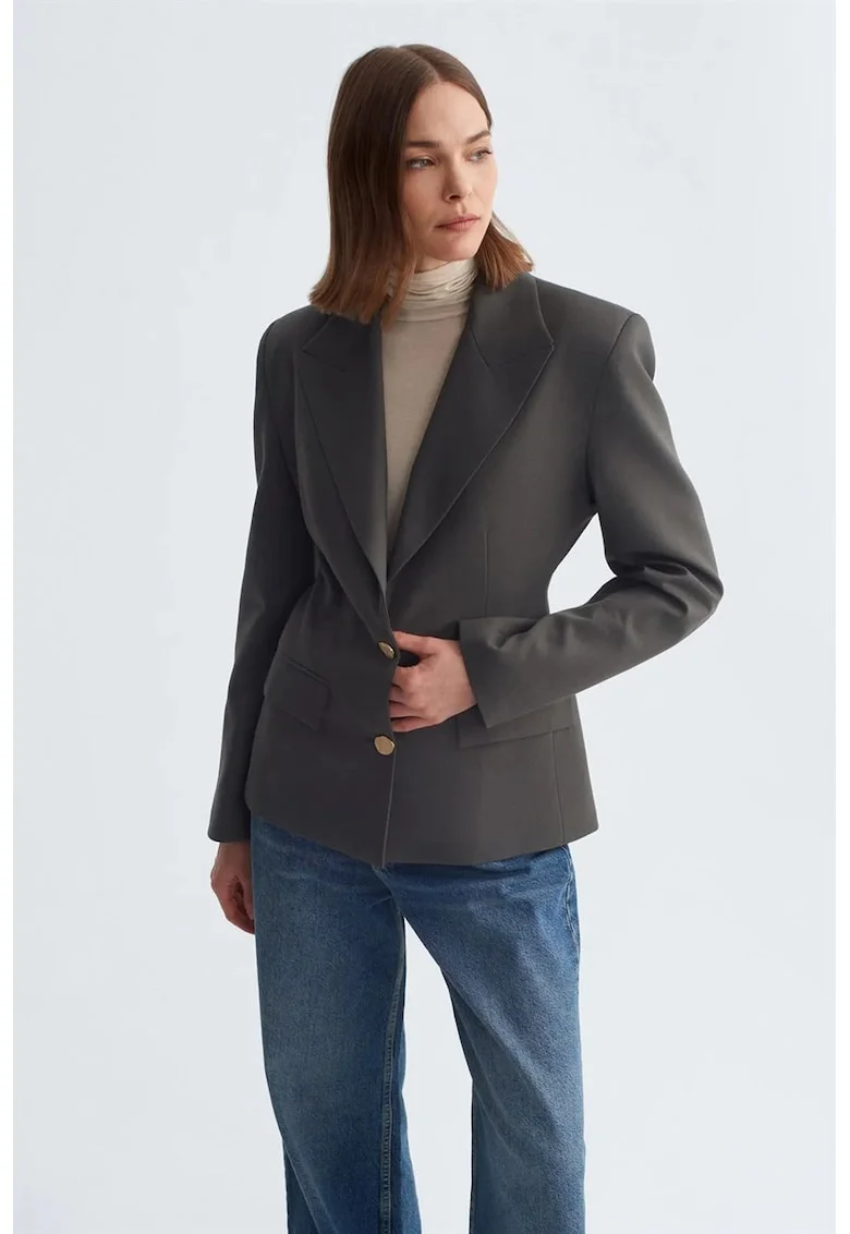 Sacou dama  Fitted Crepe, gri carbune, maneca lunga, 64% poliester, 34% viscoza, 2% elastan