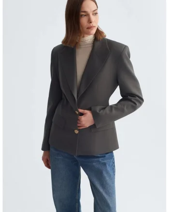 Sacou dama  Fitted Crepe, gri carbune, maneca lunga, 64% poliester, 34% viscoza, 2% elastan