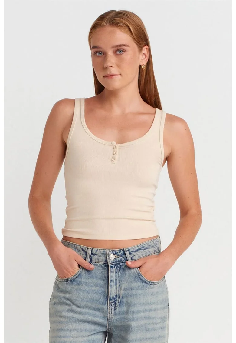 Bluze dama,  Cami Crop Slim Fit, crem natural, bumbac/modal/elastan