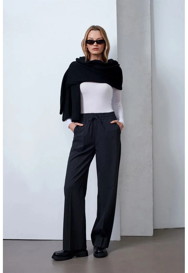 Pantaloni dama,  Wide-Leg Pull-On, gri antracit, elastic, Gri antracit