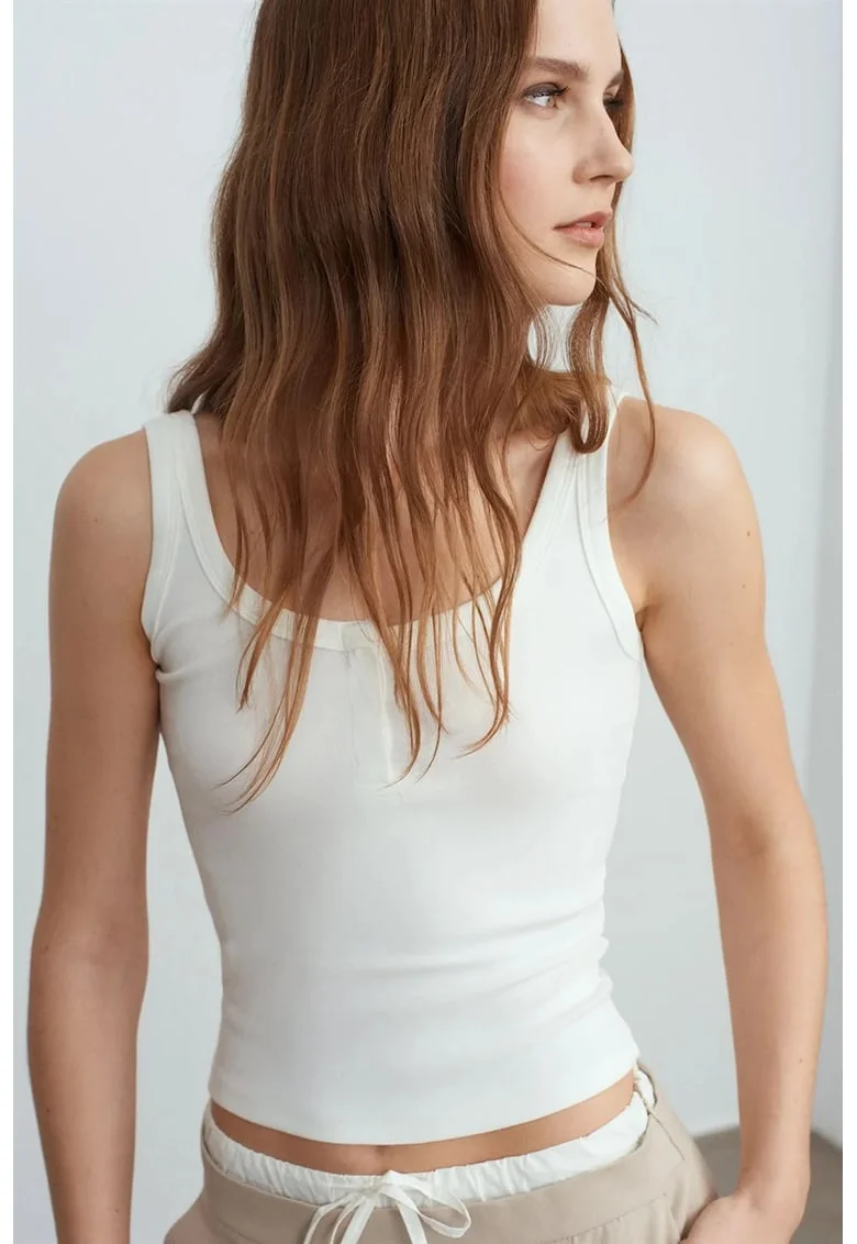 Bluze dama,  bluza scurta cu bretele, alb, bumbac-modal-elastan