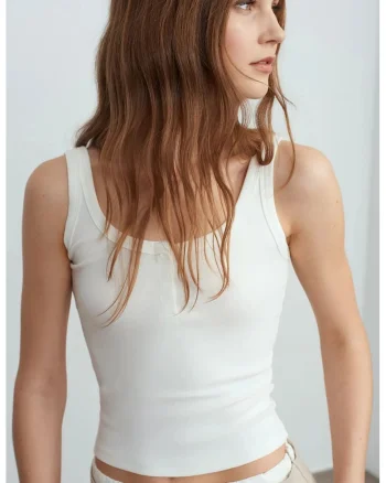 Bluze dama,  bluza scurta cu bretele, alb, bumbac-modal-elastan