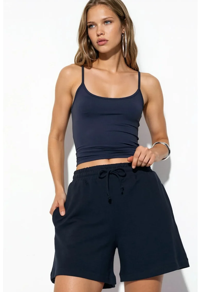 Pantaloni scurti,  elastici, albastru marin, bumbac/modal/elastan