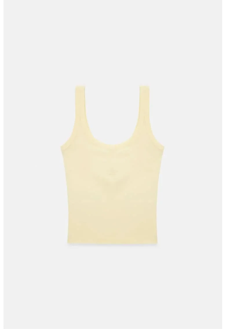 Bluza dama,  scurta, galben lamaie, bumbac/modal/elastan