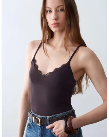 Bluza dama,  fara maneci, decolteu in V, negru, lyocell, casual