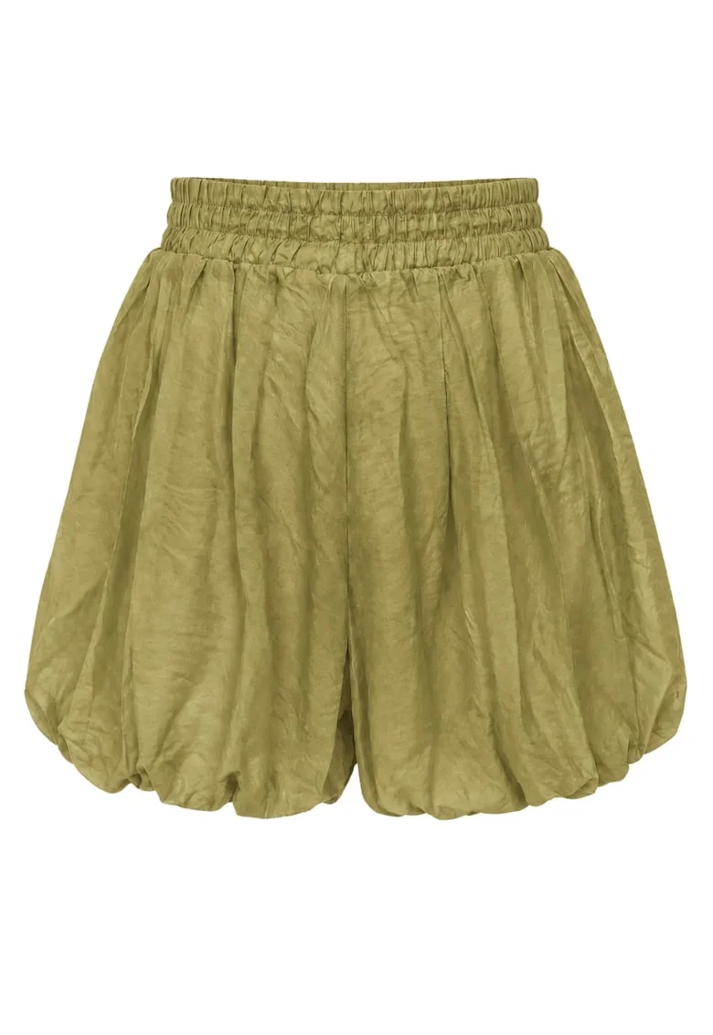Pantaloni scurti,  mini, talie inalta, verde kaki, poliester