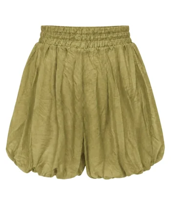 Pantaloni scurti,  mini, talie inalta, verde kaki, poliester
