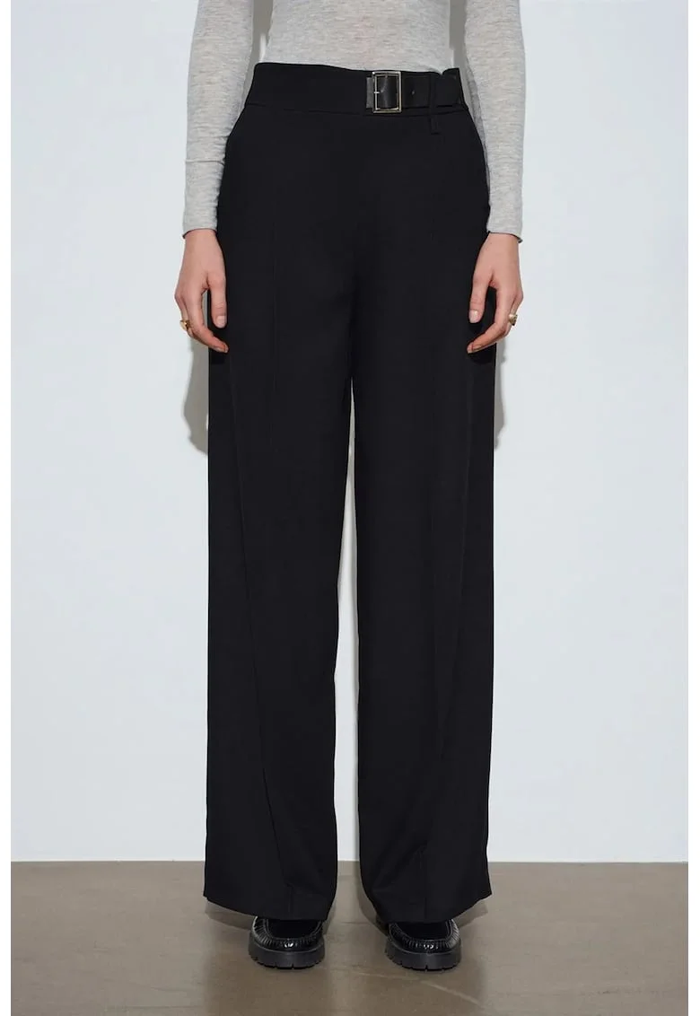 Pantaloni dama,  cu talie inalta, negru, poliester-viscoza-elastan