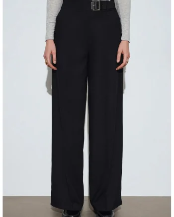 Pantaloni dama,  cu talie inalta, negru, poliester-viscoza-elastan