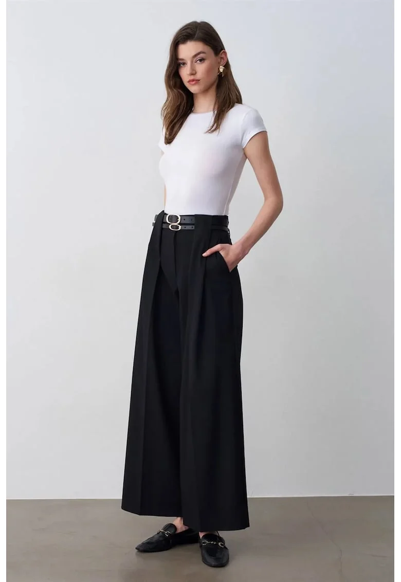 Pantaloni dama,  negru, poliester-viscoza-elastan, Negru