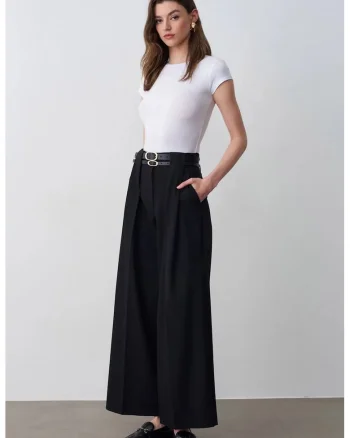 Pantaloni dama,  negru, poliester-viscoza-elastan, Negru