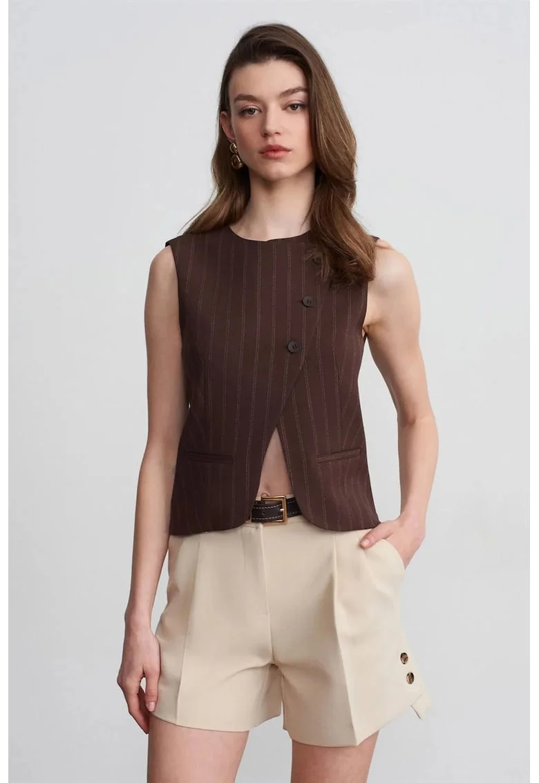 Pantaloni scurti dama,  talie inalta, cu curea, Piatra Naturala, crep