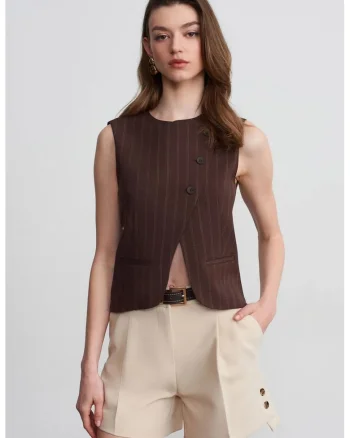 Pantaloni scurti dama,  talie inalta, cu curea, Piatra Naturala, crep
