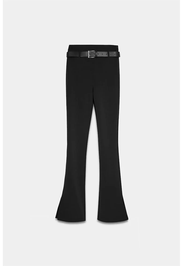 Pantaloni dama,  evazati skinny, negru, poliester, acril, lana, elastan
