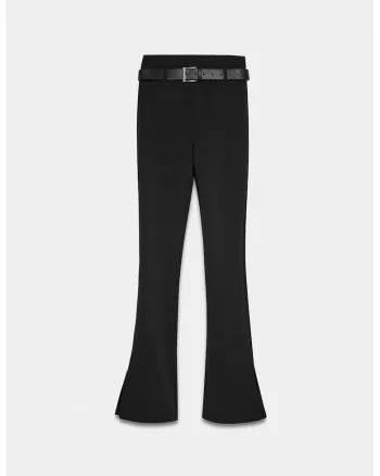 Pantaloni dama,  evazati skinny, negru, poliester, acril, lana, elastan