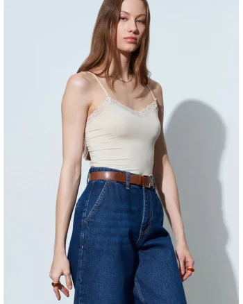 Bluze dama,  Slim Fit, casual, bej natural, 85% modal, 15% elastan