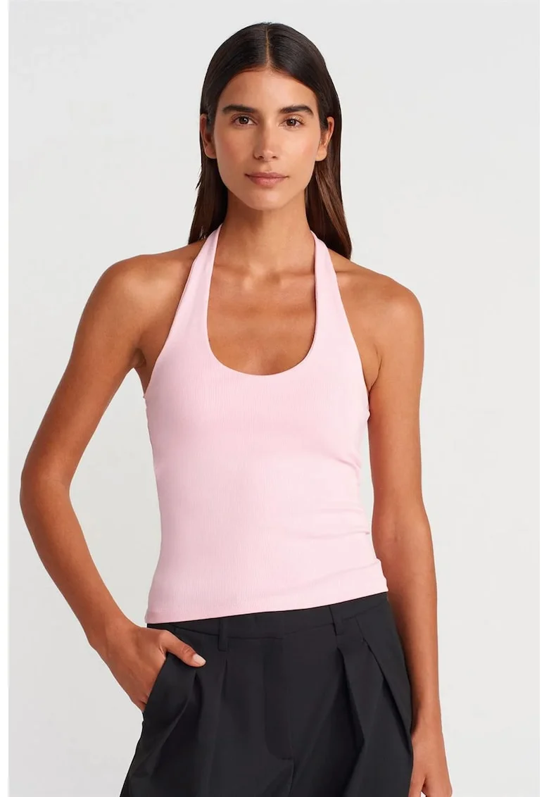 Bluza dama,  bluza fara maneci, roz pudra, bumbac-elastan
