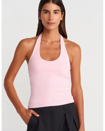 Bluza dama,  bluza fara maneci, roz pudra, bumbac-elastan