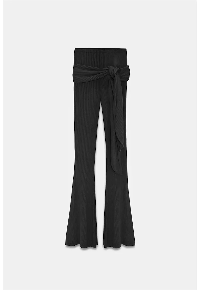 Pantaloni dama,  evazati, talie inalta, negru, jerseu