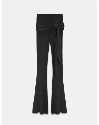 Pantaloni dama,  evazati, talie inalta, negru, jerseu