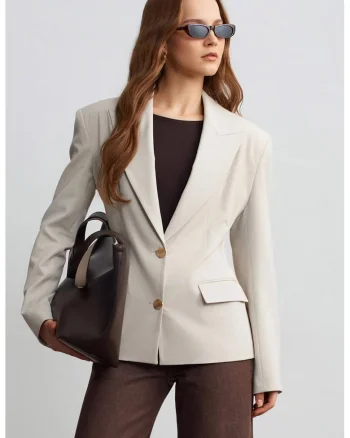 Sacou Blazer Femei  crem, Buton, Maneca lunga