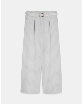 Pantaloni dama,  plisati, gri deschis, casual, poliester-viscoza-elastan