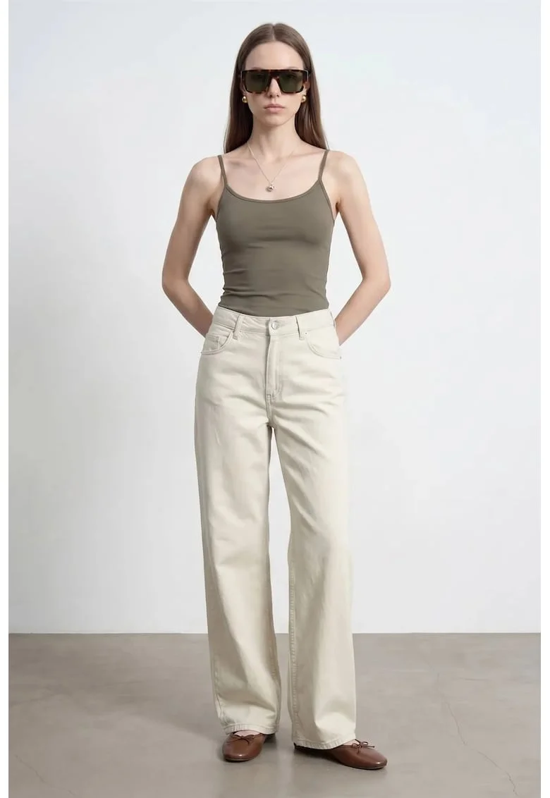 Blugi dama,  High-Waist Wide-Leg, piatra naturala, denim