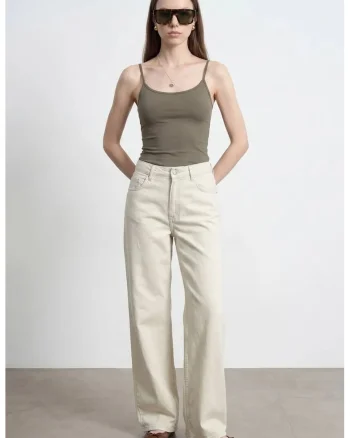 Blugi dama,  High-Waist Wide-Leg, piatra naturala, denim