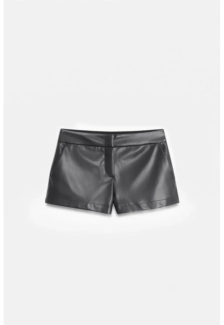 Pantaloni scurti dama,  mini, elegant, negru, imitatie de piele