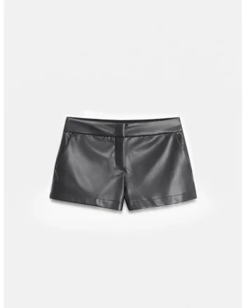 Pantaloni scurti dama,  mini, elegant, negru, imitatie de piele