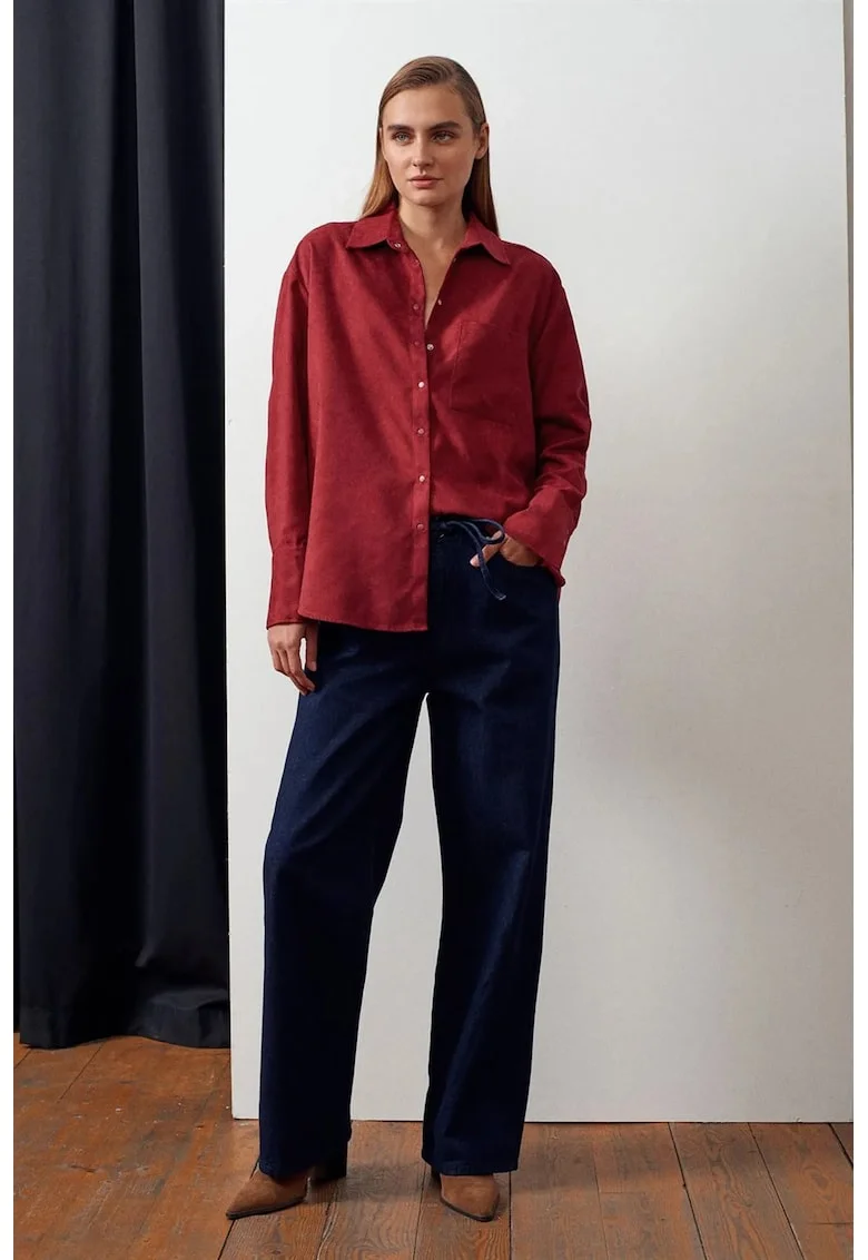 Blugi dama,  talie medie, croiala dreapta, denim albastru inchis, 100% bumbac