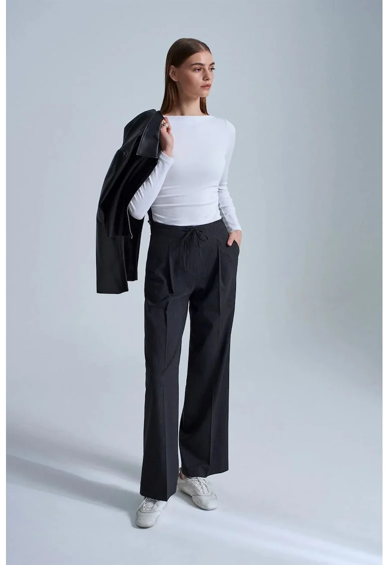 Pantaloni dama,  cu snur, gri antracit, Gri antracit