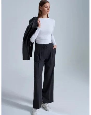 Pantaloni dama,  cu snur, gri antracit, Gri antracit