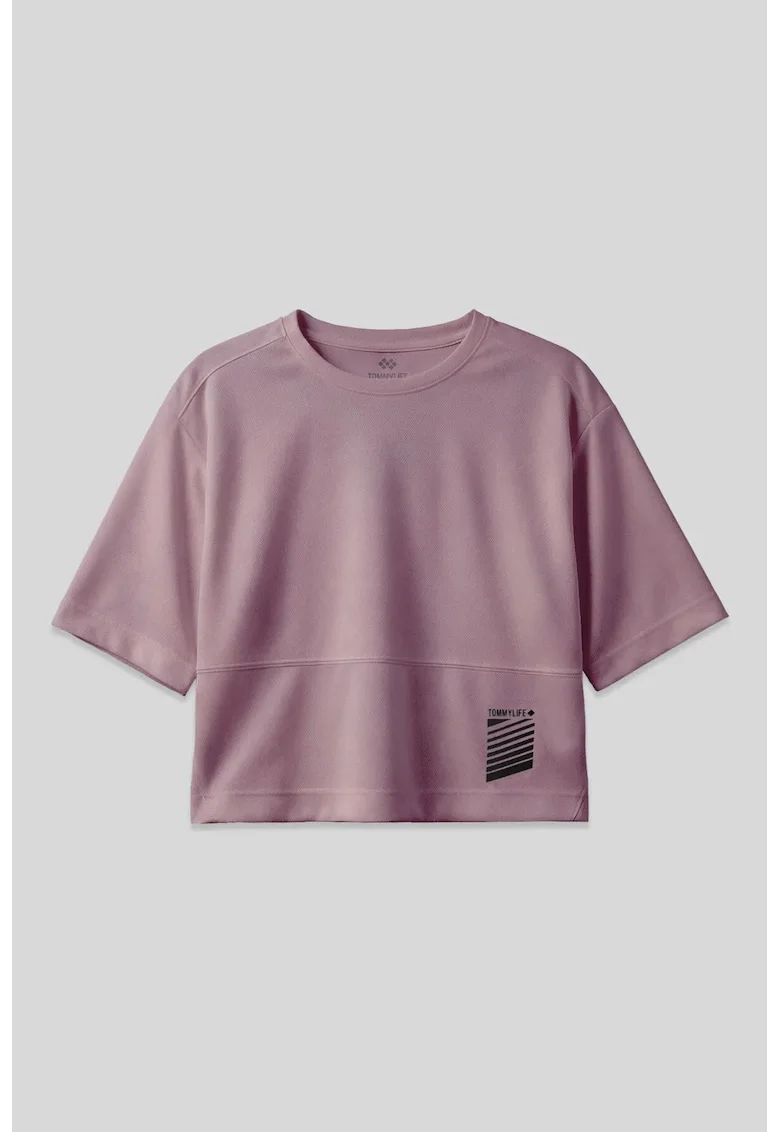 Tricou dama  supradimensionat, maneca scurta, mov purpuriu, 100% poliester, cu buzunar