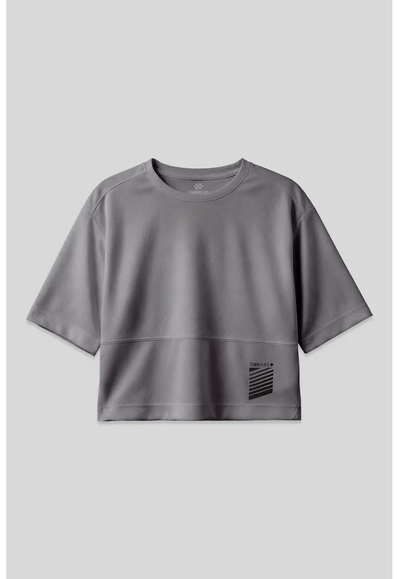 Tricou dama,  supradimensionat, gri antracit, 100% poliester, cu buzunar