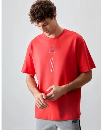 Tricou barbati  supradimensionat, rosu bumbac