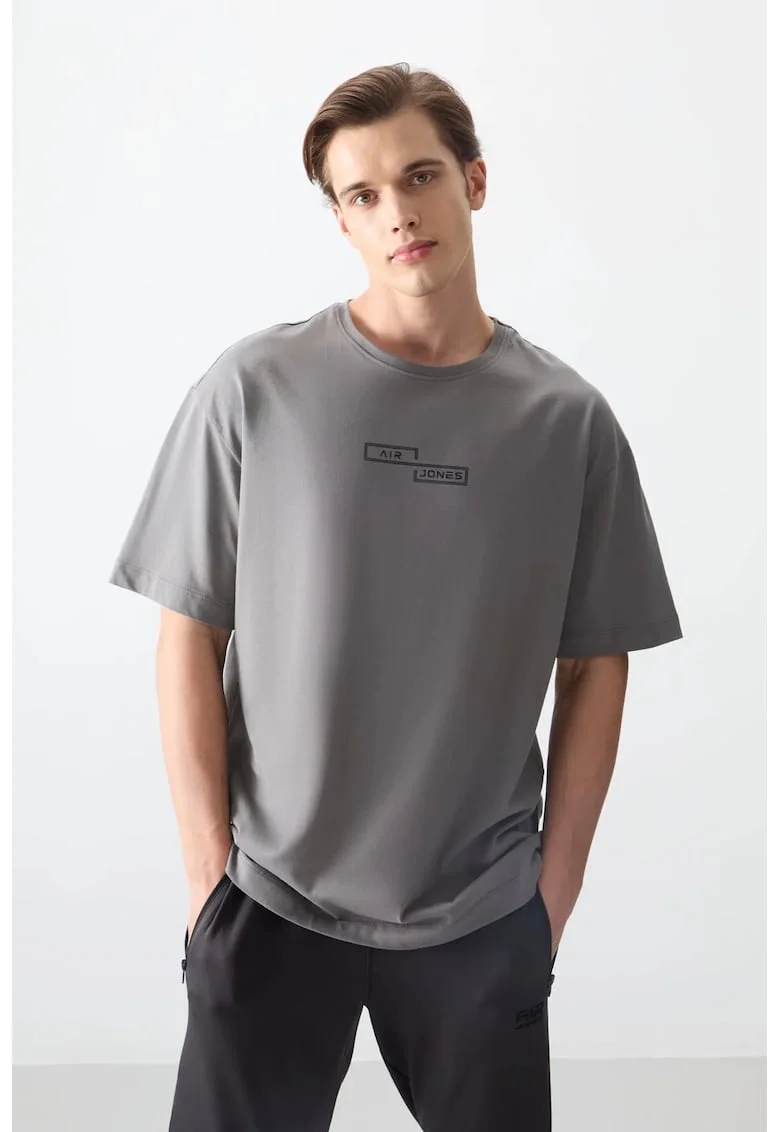 Tricou barbatesc  supradimensionat, gri antracit, bumbac, elastic