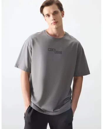 Tricou barbatesc  supradimensionat, gri antracit, bumbac, elastic