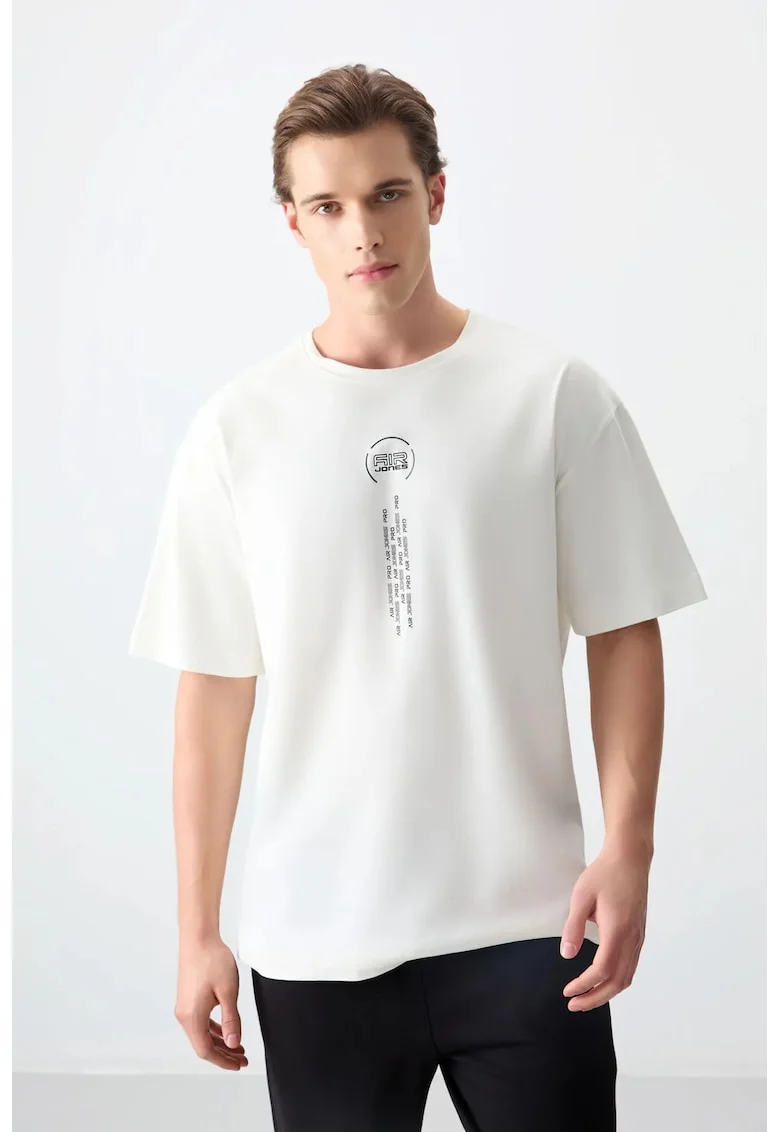 Tricou  oversized, alb prafuit, 100% bumbac, imprimat pe spate
