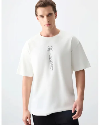 Tricou  oversized, alb prafuit, 100% bumbac, imprimat pe spate